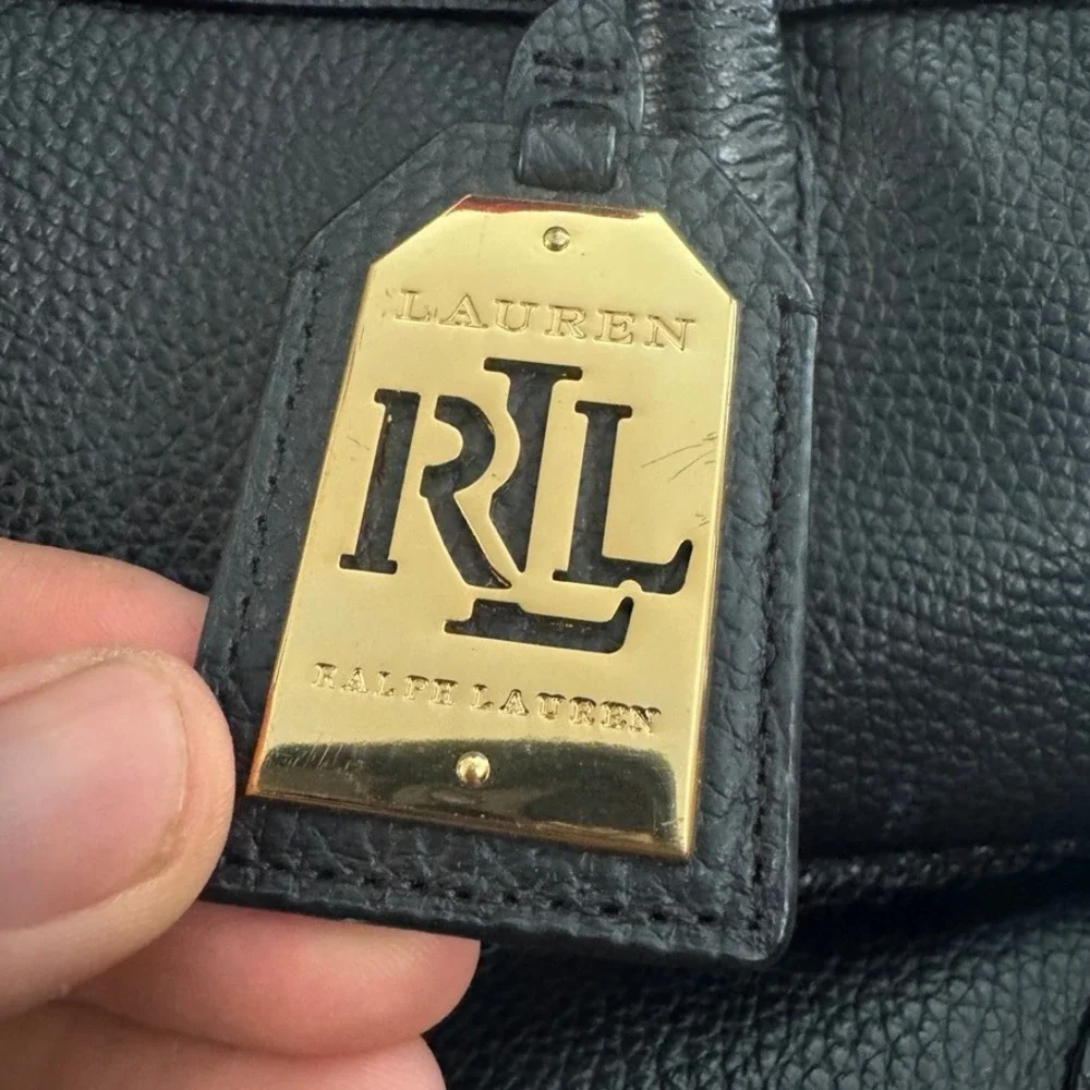 Lauren Ralph Lauren Black Pebbled Leather Satchel Crossbody Bag Gold Hardware